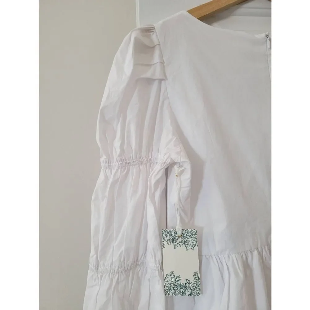 HYACINTH HOUSE White Clemons Long Sleeve Puff Blouse $128 S